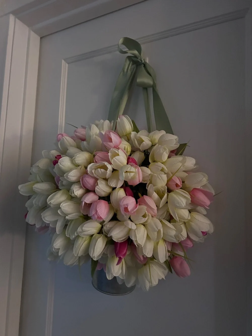 Artificial Tulip Floral Hanging Bouquet - White & Pink